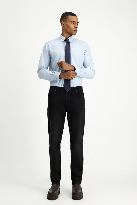 Black Regular Fit Standard Cut Lycra Denim Pants