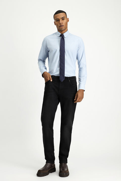 Black Regular Fit Standard Cut Lycra Denim Pants
