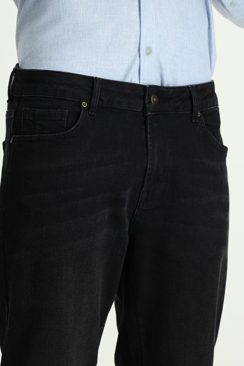 Black Regular Fit Standard Cut Lycra Denim Pants