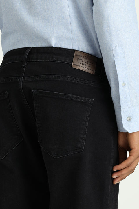 Black Regular Fit Standard Cut Lycra Denim Pants