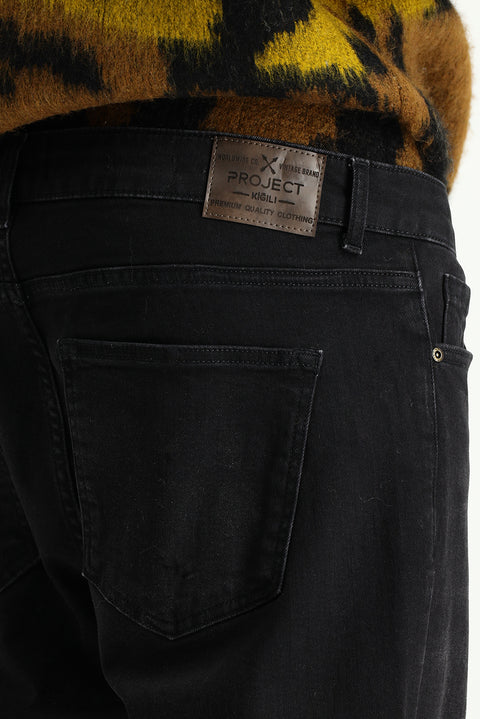 Black Regular Fit Standard Cut Lycra Denim Pants