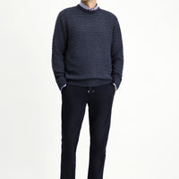 Dark Navy Regular Fit Standard Cut Elasticated Waist Drawstring Lycra Denim Trousers