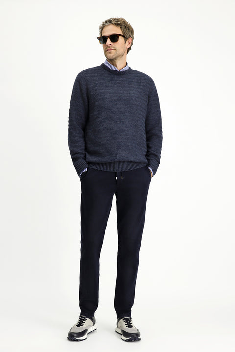 Dark Navy Regular Fit Standard Cut Elasticated Waist Drawstring Lycra Denim Trousers