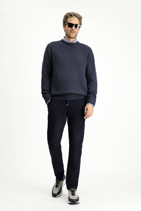 Dark Navy Regular Fit Standard Cut Elasticated Waist Drawstring Lycra Denim Trousers