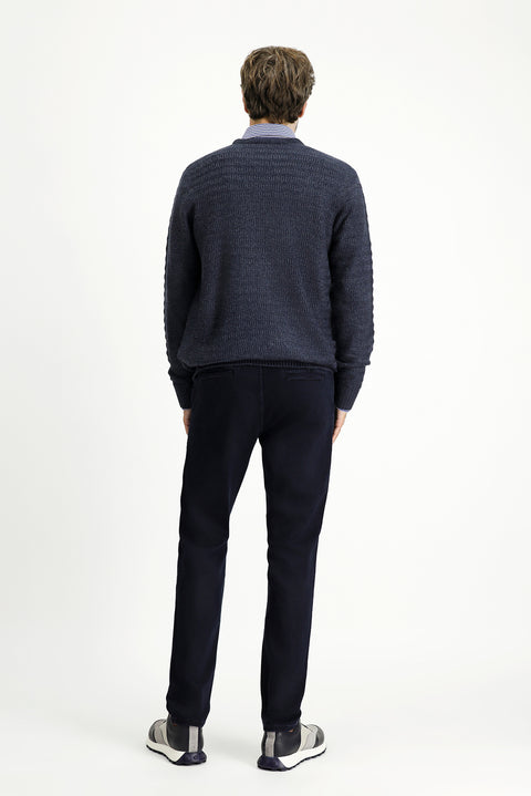 Dark Navy Regular Fit Standard Cut Elasticated Waist Drawstring Lycra Denim Trousers
