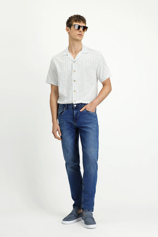  Koyu Mavi  Regular Fit Standart Kesim Likralı Denim Pantolon