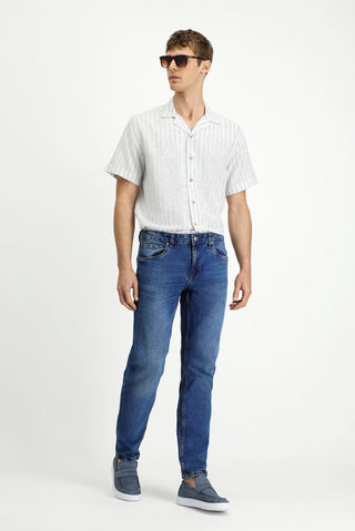  Koyu Mavi  Regular Fit Standart Kesim Likralı Denim Pantolon