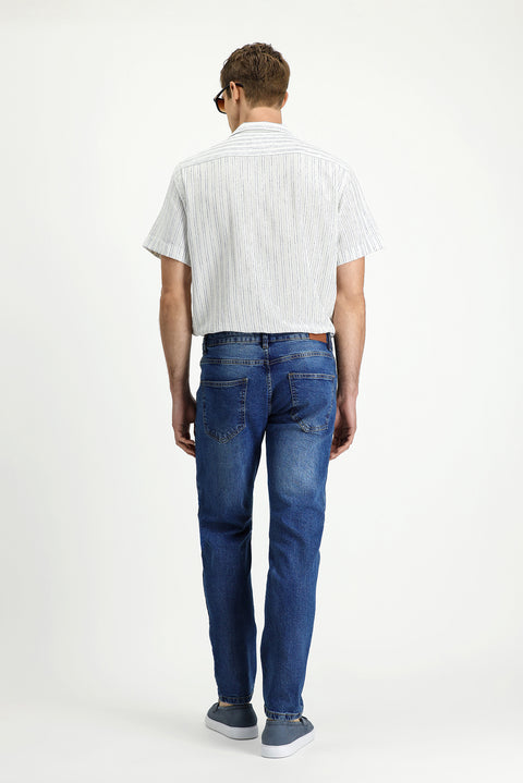 Dark Blue Regular Fit Standard Cut Lycra Denim Jeans