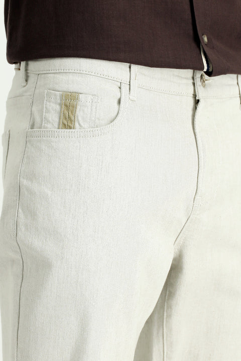 Ecru Slim Fit Stretch Denim Pants