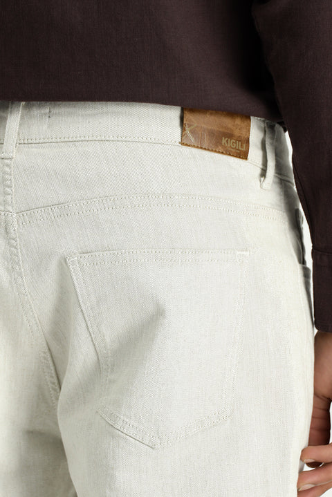 Ecru Slim Fit Stretch Denim Pants