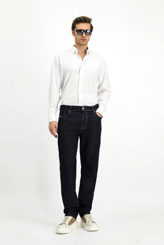  Koyu Lacivert Regular Fit Standart Kesim Likralı Denim Pantolon
