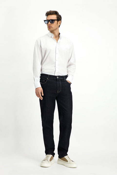 Dark Navy Regular Fit Standard Cut Lycra Denim Trousers