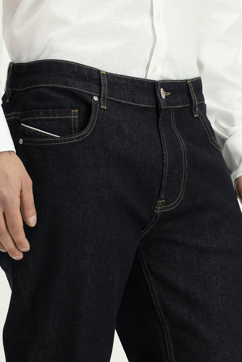 Dark Navy Regular Fit Standard Cut Lycra Denim Trousers