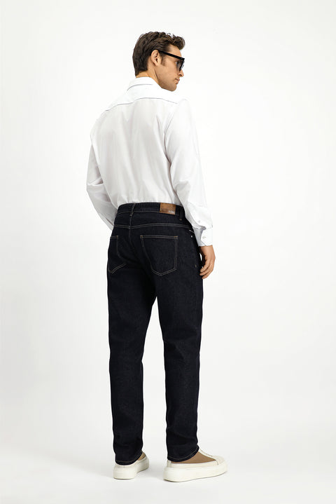 Dark Navy Regular Fit Standard Cut Lycra Denim Trousers