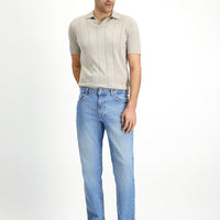 Light Blue Regular Fit Standard Cut Lycra Denim Pants