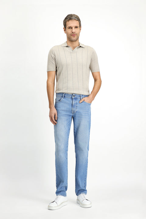 Light Blue Regular Fit Standard Cut Lycra Denim Pants