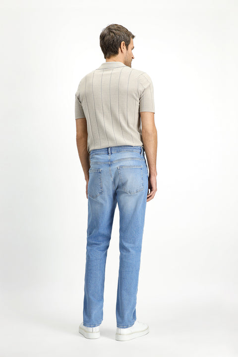 Light Blue Regular Fit Standard Cut Lycra Denim Pants
