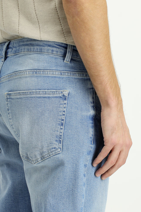 Light Blue Regular Fit Standard Cut Lycra Denim Pants