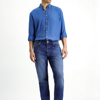 Koyu Mavi  Regular Fit Standart Kesim Likralı Denim Pantolon