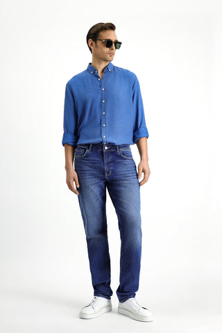  Koyu Mavi  Regular Fit Standart Kesim Likralı Denim Pantolon