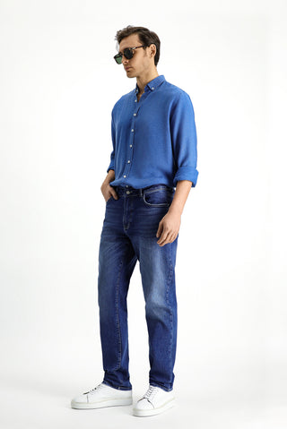  Koyu Mavi  Regular Fit Standart Kesim Likralı Denim Pantolon