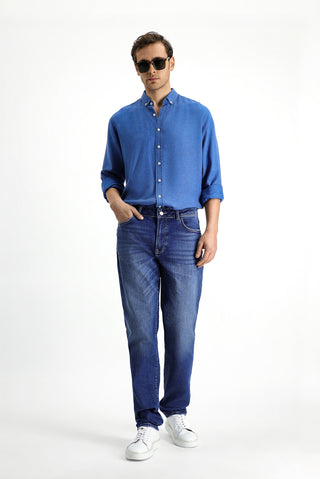  Koyu Mavi  Regular Fit Standart Kesim Likralı Denim Pantolon