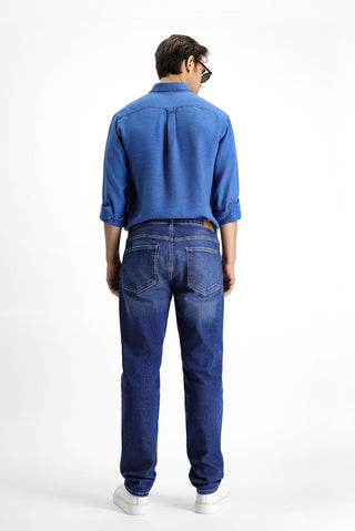 Koyu Mavi  Regular Fit Standart Kesim Likralı Denim Pantolon