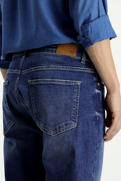 Koyu Mavi  Regular Fit Standart Kesim Likralı Denim Pantolon