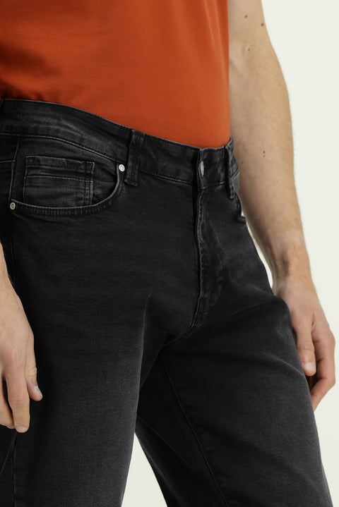 Siyah Regular Fit Standart Kesim Likralı Denim Pantolon