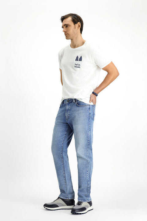 Indigo Regular Fit Standard Cut Cotton Lycra Flexible 4-Season Denim Pants