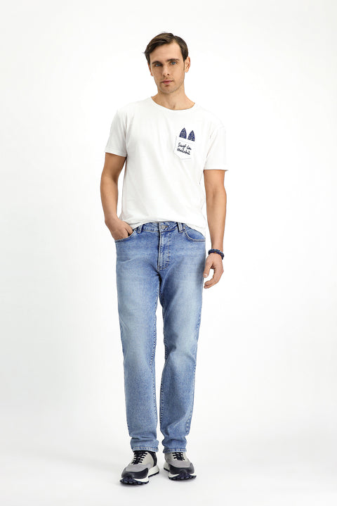 Indigo Regular Fit Standard Cut Cotton Lycra Flexible 4-Season Denim Pants