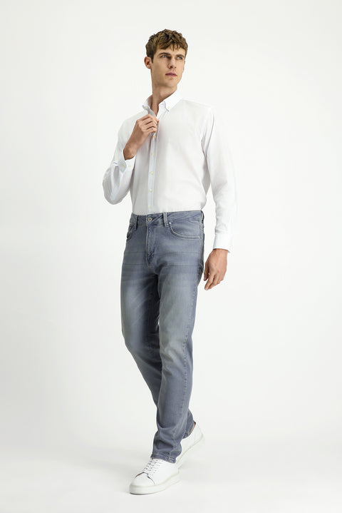 Medium Gray Regular Fit Standard Cut Stretch Denim Pants