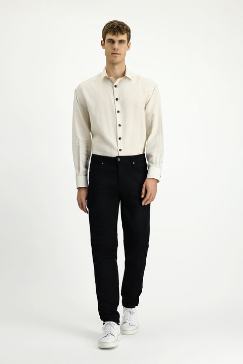 Black Regular Fit Standard Cut Lycra Denim Pants