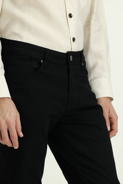Black Regular Fit Standard Cut Lycra Denim Pants