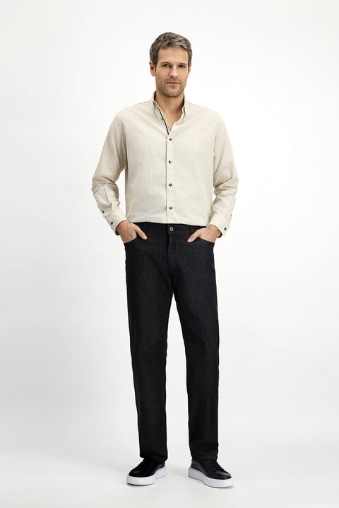 Black Regular Fit Standard Cut Lycra Denim Pants
