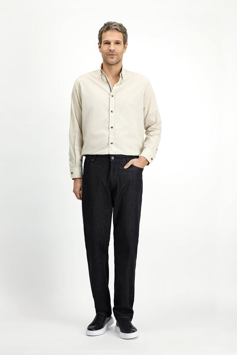 Black Regular Fit Standard Cut Lycra Denim Pants