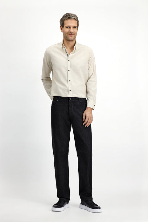 Black Regular Fit Standard Cut Lycra Denim Pants