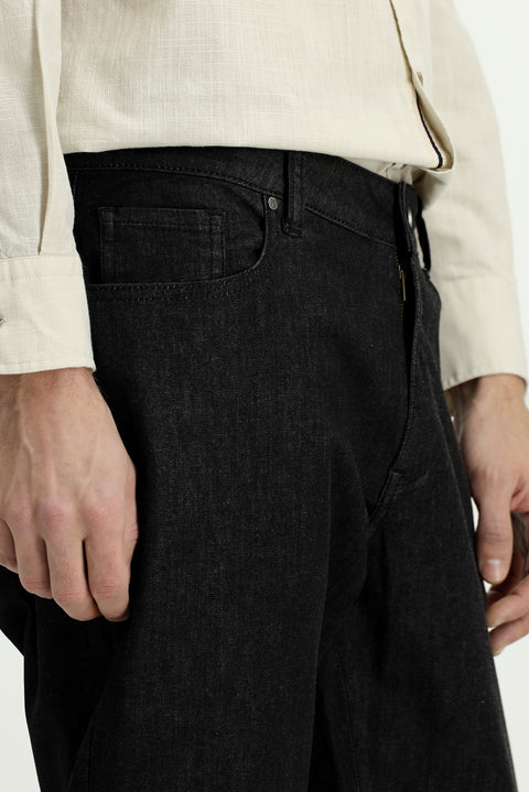 Black Regular Fit Standard Cut Lycra Denim Pants
