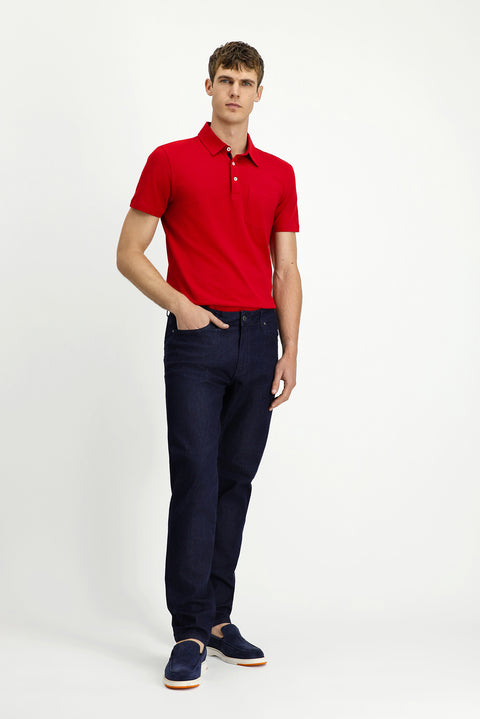 Dark Navy Regular Fit Standard Cut Lycra Denim Trousers