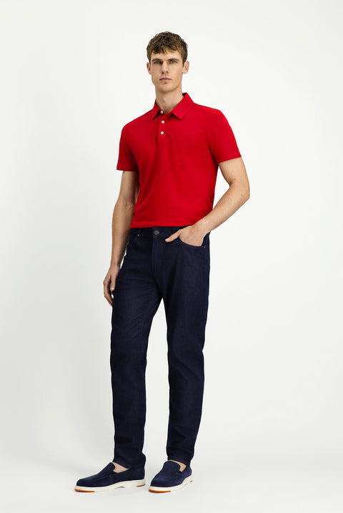 Dark Navy Regular Fit Standard Cut Lycra Denim Trousers