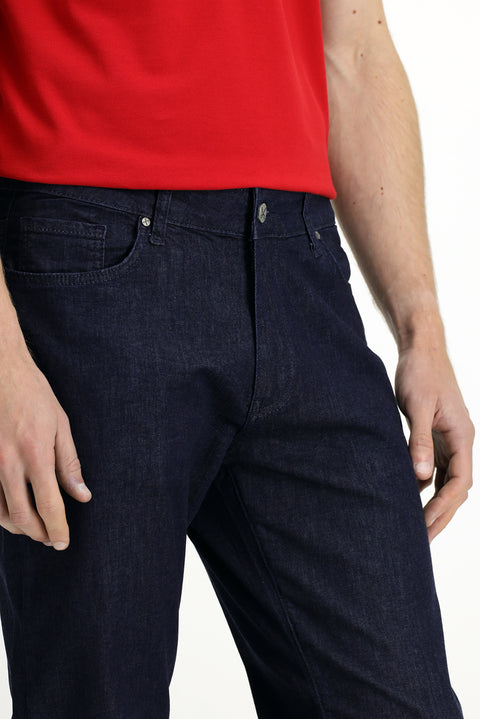 Dark Navy Regular Fit Standard Cut Lycra Denim Trousers