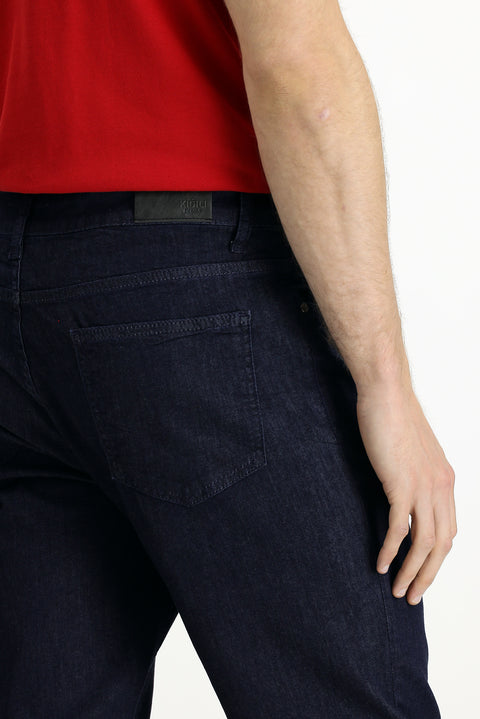 Dark Navy Regular Fit Standard Cut Lycra Denim Trousers
