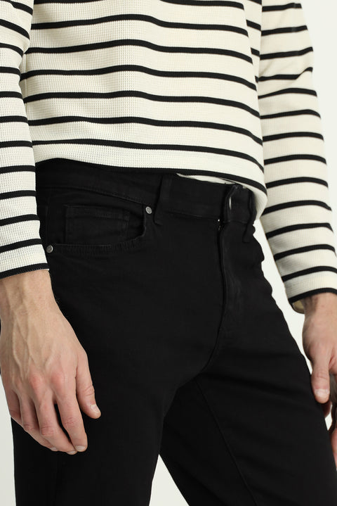 Siyah Slim Fit Dar Kesim Likralı Beş Cep Denim Pantolon