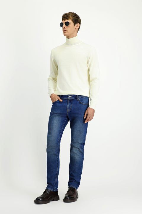 Dark Indigo Slim Fit Narrow Cut Stretchy Five-Pocket Denim Jeans