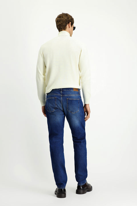 Dark Indigo Slim Fit Narrow Cut Stretchy Five-Pocket Denim Jeans