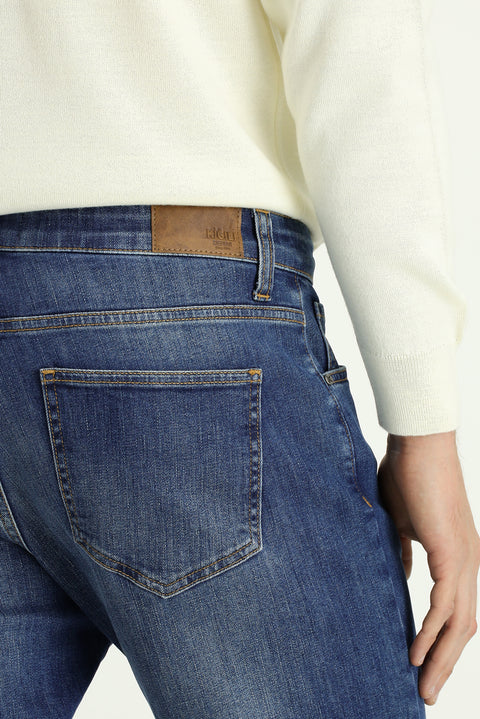 Dark Indigo Slim Fit Narrow Cut Stretchy Five-Pocket Denim Jeans