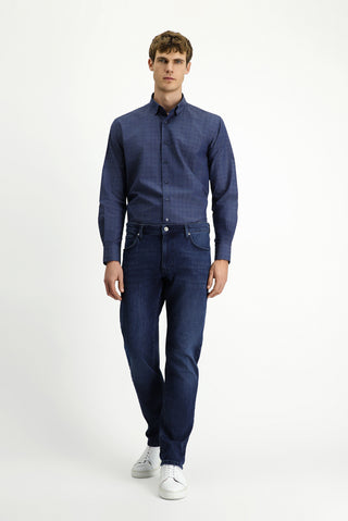  Koyu Mavi  Regular Fit Standart Kesim Likralı Denim Pantolon