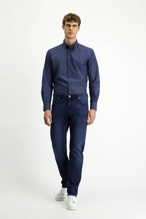 Dark Blue Regular Fit Standard Cut Lycra Denim Jeans