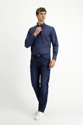  Koyu Mavi  Regular Fit Standart Kesim Likralı Denim Pantolon