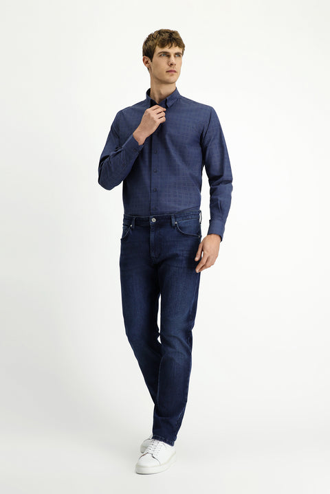 Dark Blue Regular Fit Standard Cut Lycra Denim Jeans